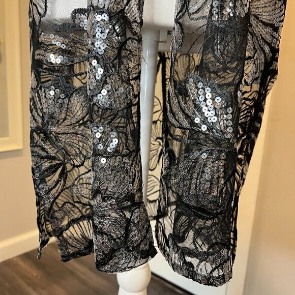 NWT Anne Klein Black Oversized Sheer Cardigan with Sequins, Size S/M - Picture 6 of 16